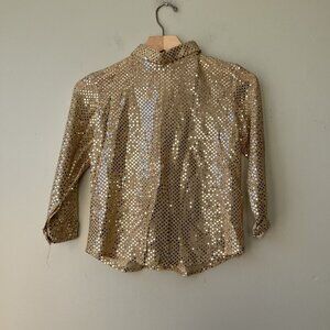 Gold Sequin Long-Sleeve Top‎ With Zipper Closure